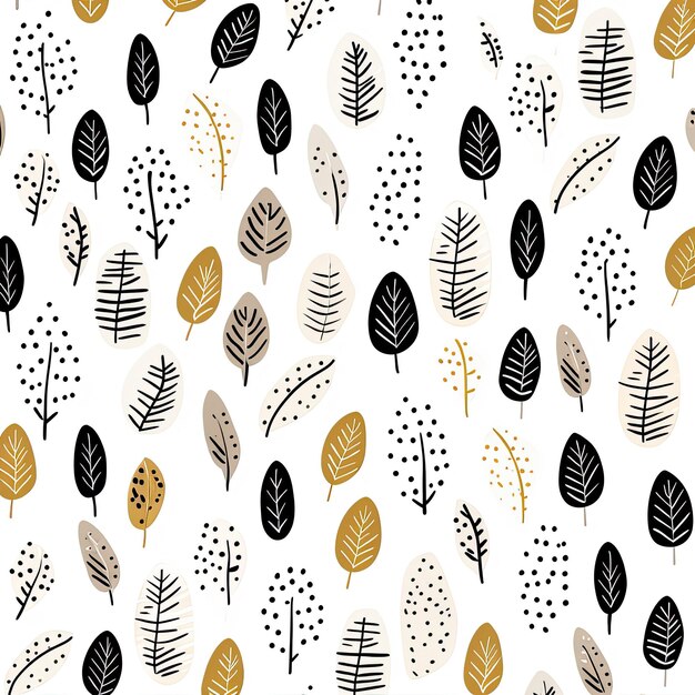 Simple hand made abstract monochrome pattern of fall leaves in beige and black colors isolated on