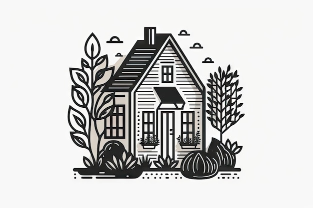 Simple House with Garden Illustration