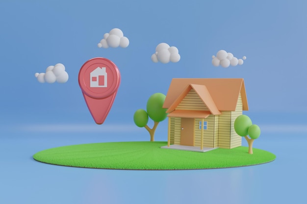 Simple house with location pin icon in real estate sale or property investment concept.