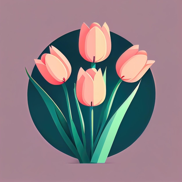 Simple icons of spring flowers Bouquet of pink tulips for Valentine's day isolated background