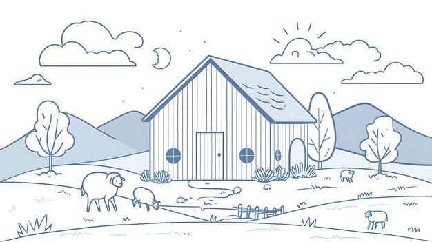 Photo a simple illustration of a barn in the countryside the barn is made of wood and has a red roof