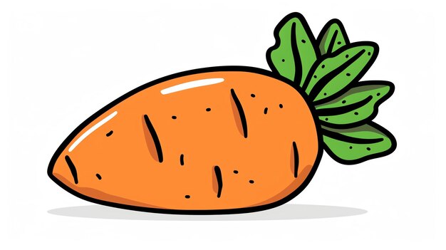 Photo a simple illustration of a carrot the carrot is orange with green leaves it is facing to the left of the viewer