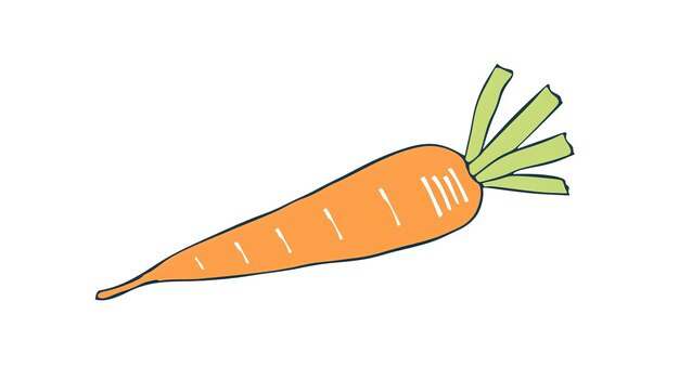 Photo a simple illustration of a carrot the carrot is orange with green leaves it is facing to the right of the viewer the carrot is in a cartoon style