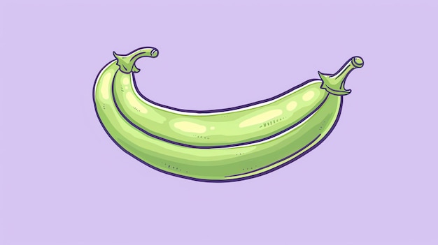 Photo a simple illustration of a cartoon eggplant the eggplant is green and has a purple stem it is curved in a bananalike shape