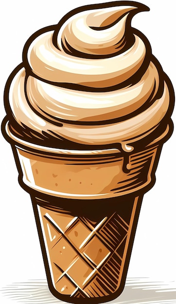 Simple illustration of one coffee ice cream in a cone clean