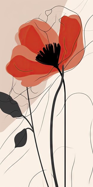 A simple illustration of a poppy flower floral design image for desktop postcards generative ai