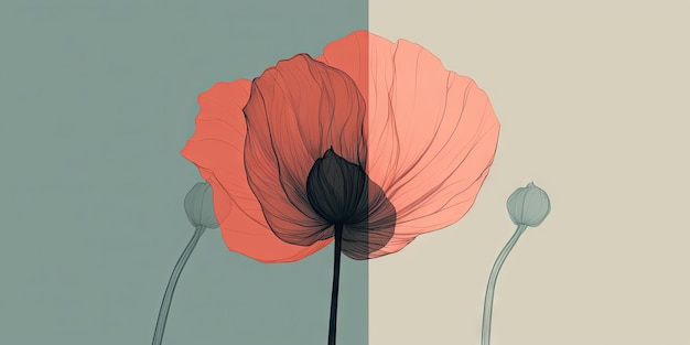 A simple illustration of a poppy flower floral design image for desktop postcards generative ai