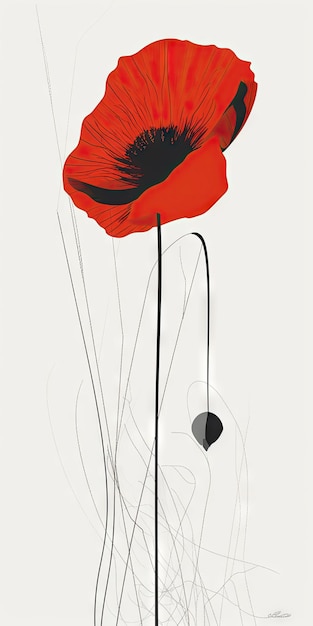 A simple illustration of a poppy flower floral design image for desktop postcards generative ai