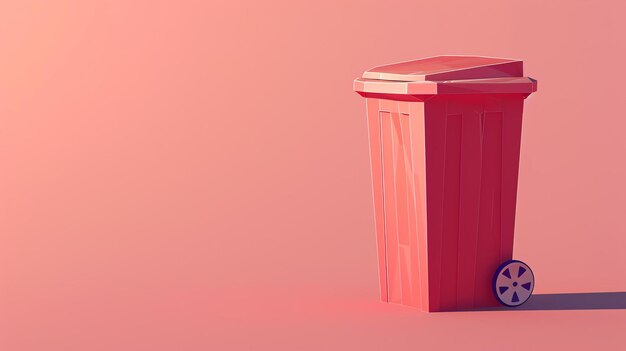 Photo a simple illustration of a red trash can on a pink background the trash can is made of polygons