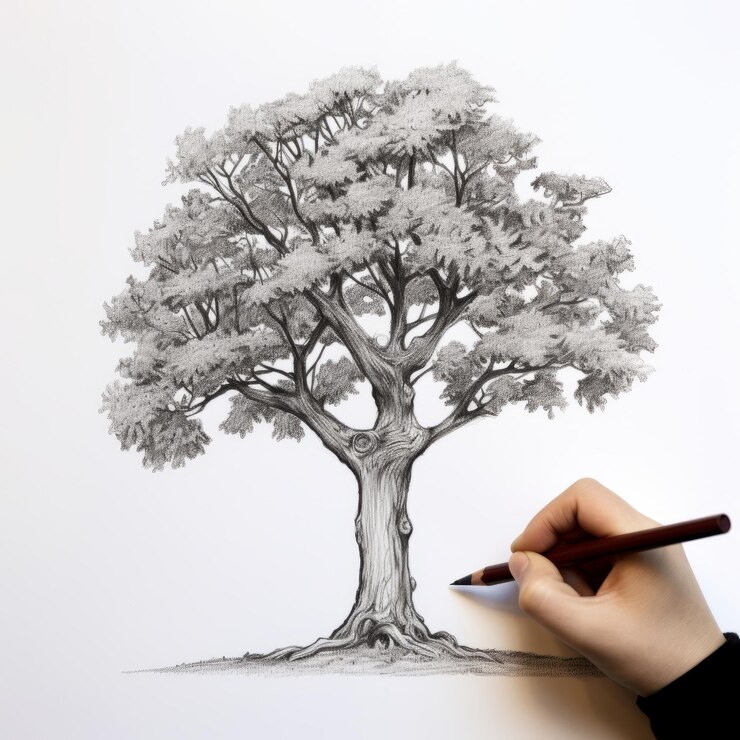 Photo simple and incomplete childcare oak drawing on white background