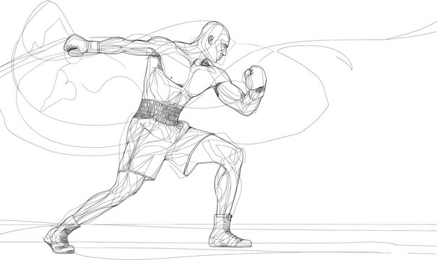 Photo a simple line drawing of a boxer in a punching pose