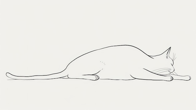 A simple line drawing of a cat sleeping The cat is curled up with its tail wrapped around its paws