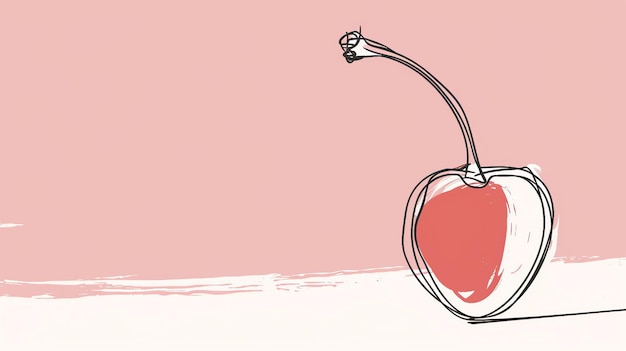 Photo a simple line drawing of a cherry the cherry is drawn in black and has a red fill the background is a light pink color