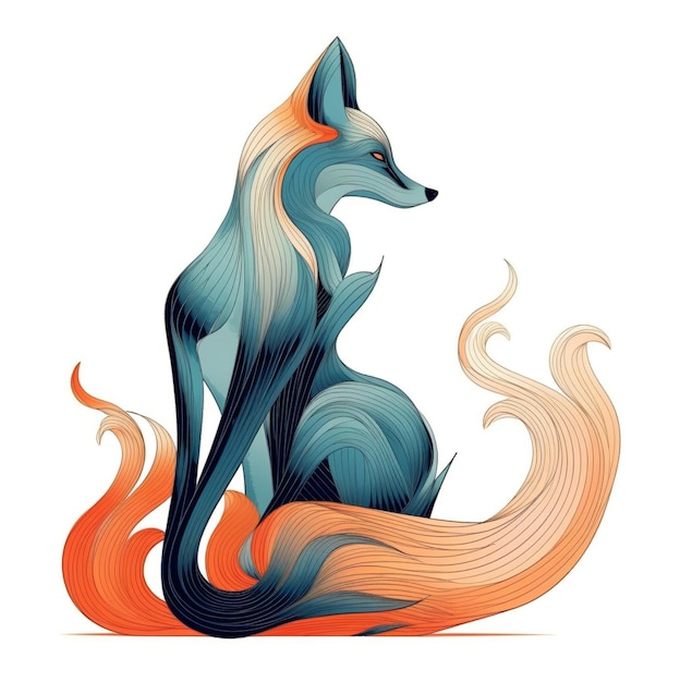 A simple line drawing of a Fox sitting on its own with