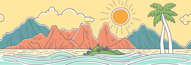 simple line drawing with mountains and the sun