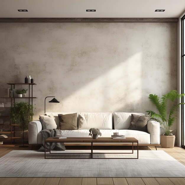 Simple living room with a contemporary style sofa generated by AI