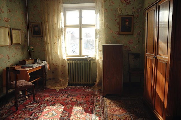 Simple living room with wardrobe and desk