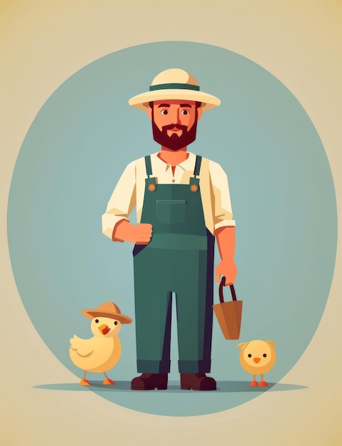 simple man cute vector design farmer labor flat