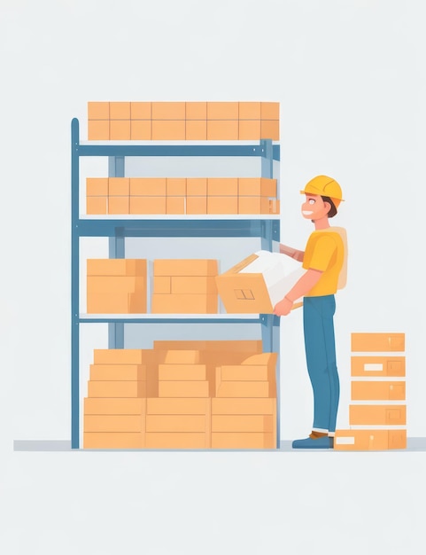 simple man cute vector design warehouse Management flatwhite background