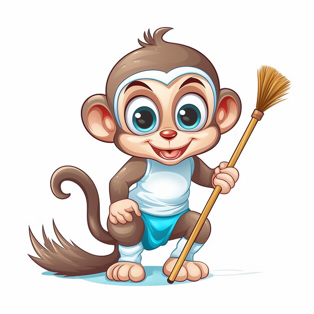 simple mascot for a cleaning monkey with white background