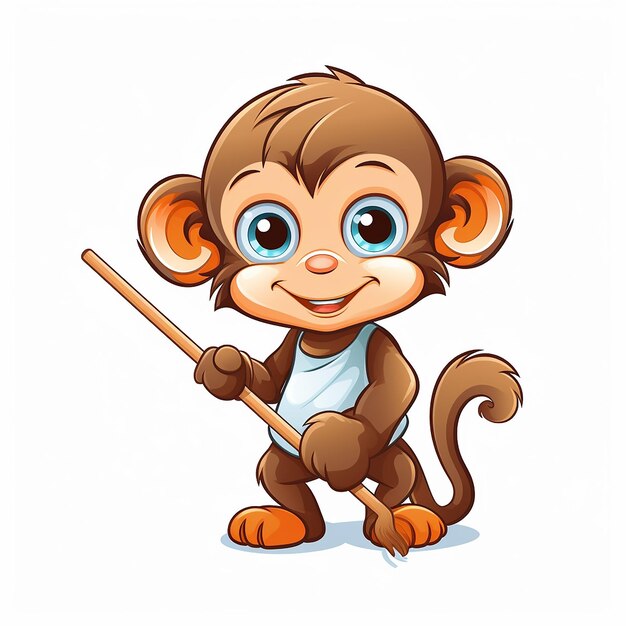 simple mascot for a cleaning monkey with white background