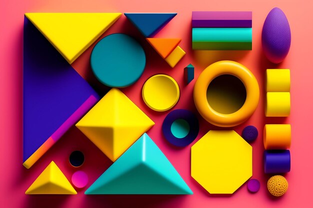 A simple mathematical example and colorful geometric shapes on yellow background back to school