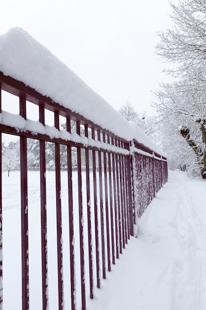 Simple metal fence in winter