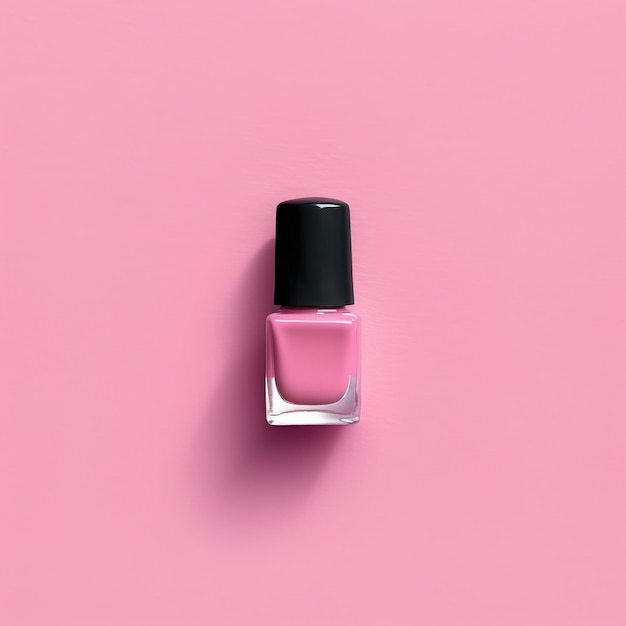 simple minimal pink nail polish bottle on a pink flat background, clean and minimalist