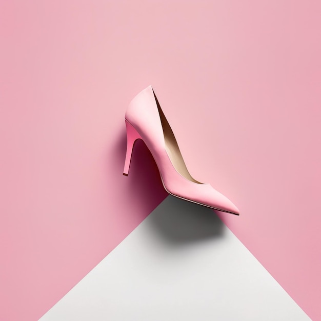 simple minimal pink woman heels shoe on a pink flat background, clean and minimalist