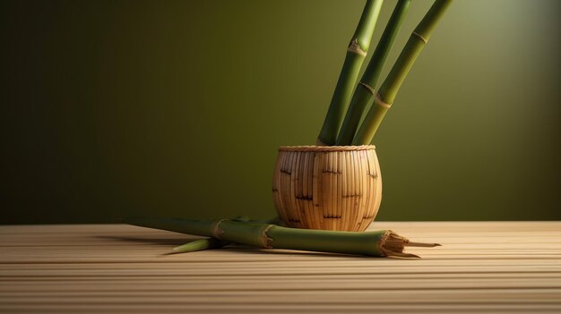 Photo simple minimalist bamboo product placement concept zen idea copy space generative ai