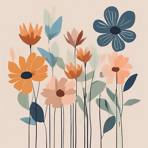 A Simple Minimalist Flower Art With Mild Colors Using Boho Style