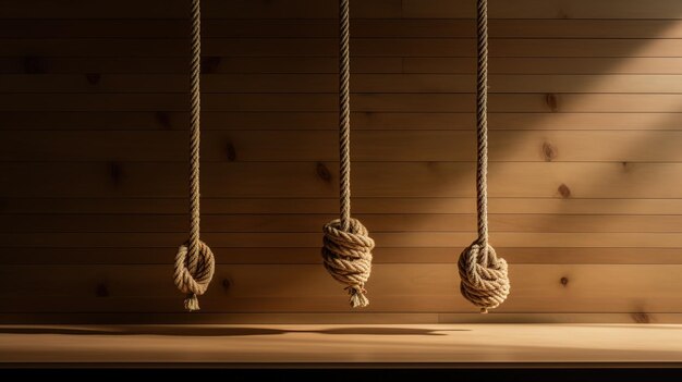 Photo simple minimalist hanging ropes product photography classical colour tone copy space generative ai