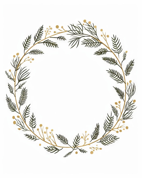 simple minimalist line art ink drawing of round decorated christmas spruce garland in