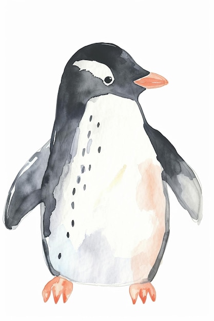 Photo simple minimalistic flat style watercolor sketch of cute cartoon baby penguin print for nursery room