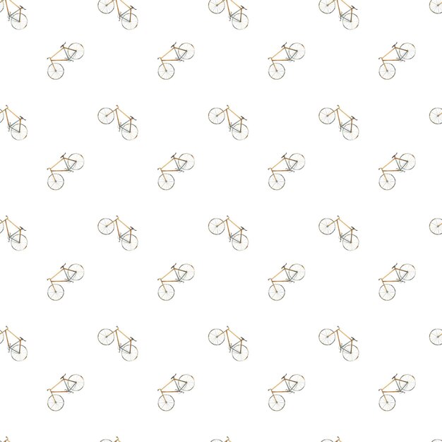 Simple minimalistic watercolor pattern pattern with a bicycle painted bike cycling