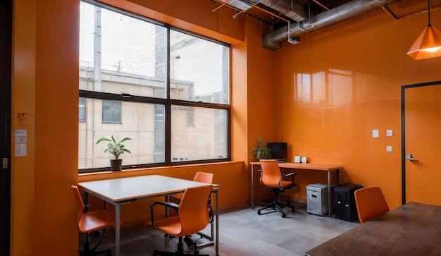 Simple Modern elegant office workspace with plants orange based color combination office