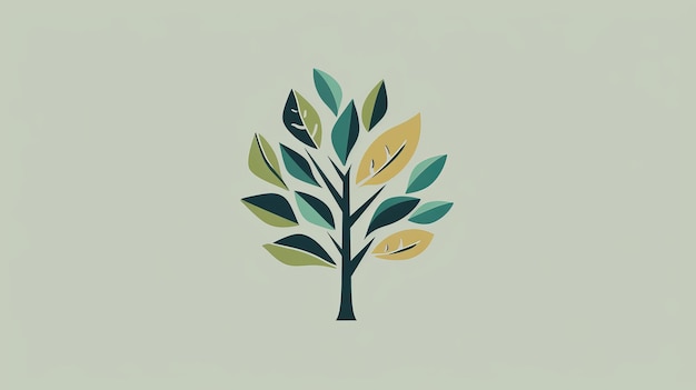 Photo a simple modern geometric logo featuring a leaf a branch and a tree
