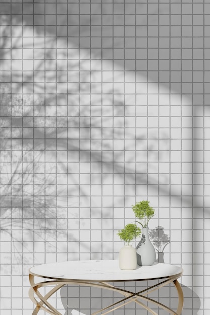 Simple monotone background with vases tree shadows and natural light