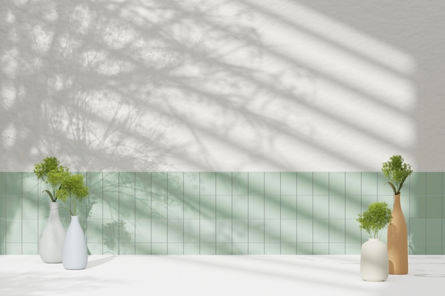 Simple monotone background with vases tree shadows and natural light