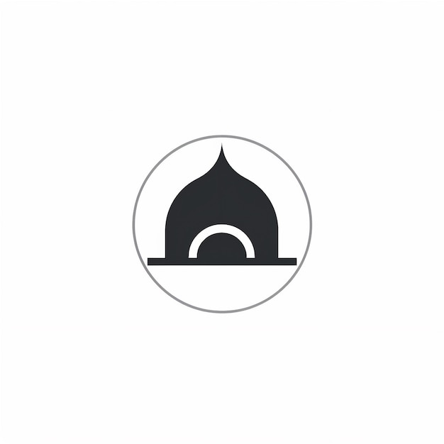 simple mosque logo with dome and minaret and circle frame isolated white