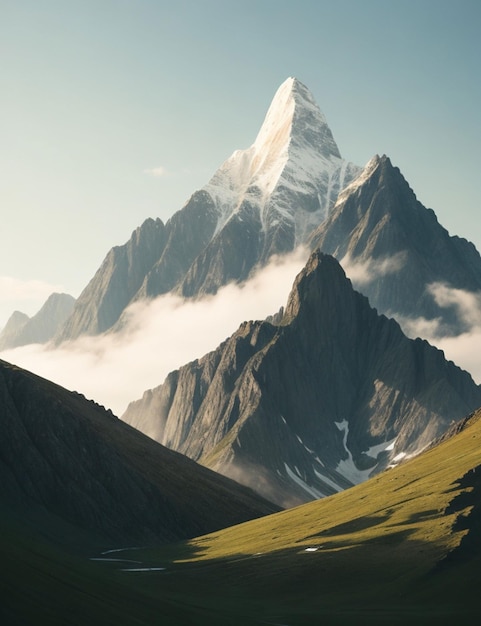 폭포가 있는 높은 산이 있는 단순한 자연