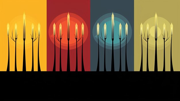 Simple nine of wands illustration with three colors