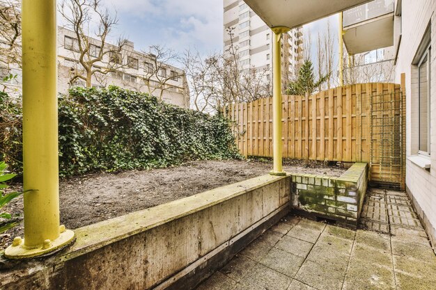 Simple patio with vegetation inside