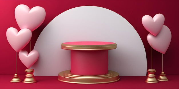 Simple podium with pink hearts Valentine day concept Products showcase mockup