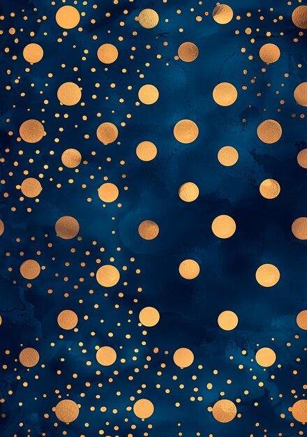 Photo simple polka dot pattern on a dark blue background with glittery gold dots