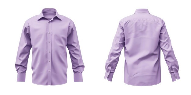 Semplice modello di camicia viola con vista anteriore e posteriore isolata su bianco