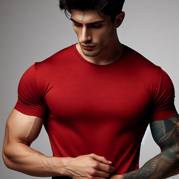 ai에 의해 생성 된 간단한 빨간 남성 티셔츠 모 사진