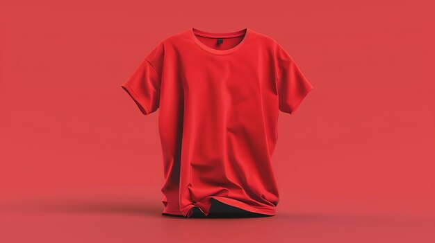 赤い背景のシンプルな赤いTシャツ シャツはわずかに<unk>く,柔らかい綿のような質感があります