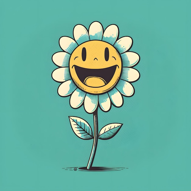 Simple retro smiling daisy flower y2k digital art