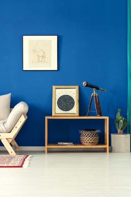 Simple room with blue wall